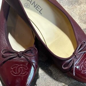CHANEL Dark Red Leather Flats